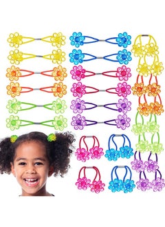 Expressions 24Pc Ponytailers Flower Twin Bead Ponytail Hair Elastics Collection Flowershaped Bright Multicolored Twin Hair Beads Bauble Hair Ties Ponytail Holders Kids Bobble Hair Tie Value Pack  - Image 1
