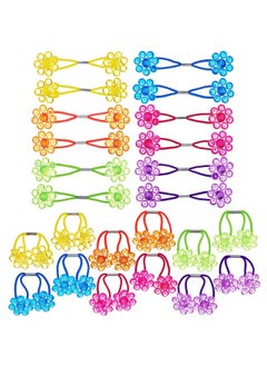 Expressions 24Pc Ponytailers Flower Twin Bead Ponytail Hair Elastics Collection Flowershaped Bright Multicolored Twin Hair Beads Bauble Hair Ties Ponytail Holders Kids Bobble Hair Tie Value Pack  - Image 2