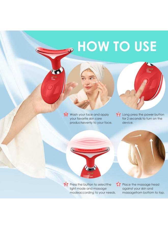 ACLIX Face and Neck Massager, Face and Neck Beauty Device, Multifunctional Facial Skin Care Tool, for Anti-aging, Lifting and Tightening Sagging Skin, Care Routine at Home | Red - Image 4