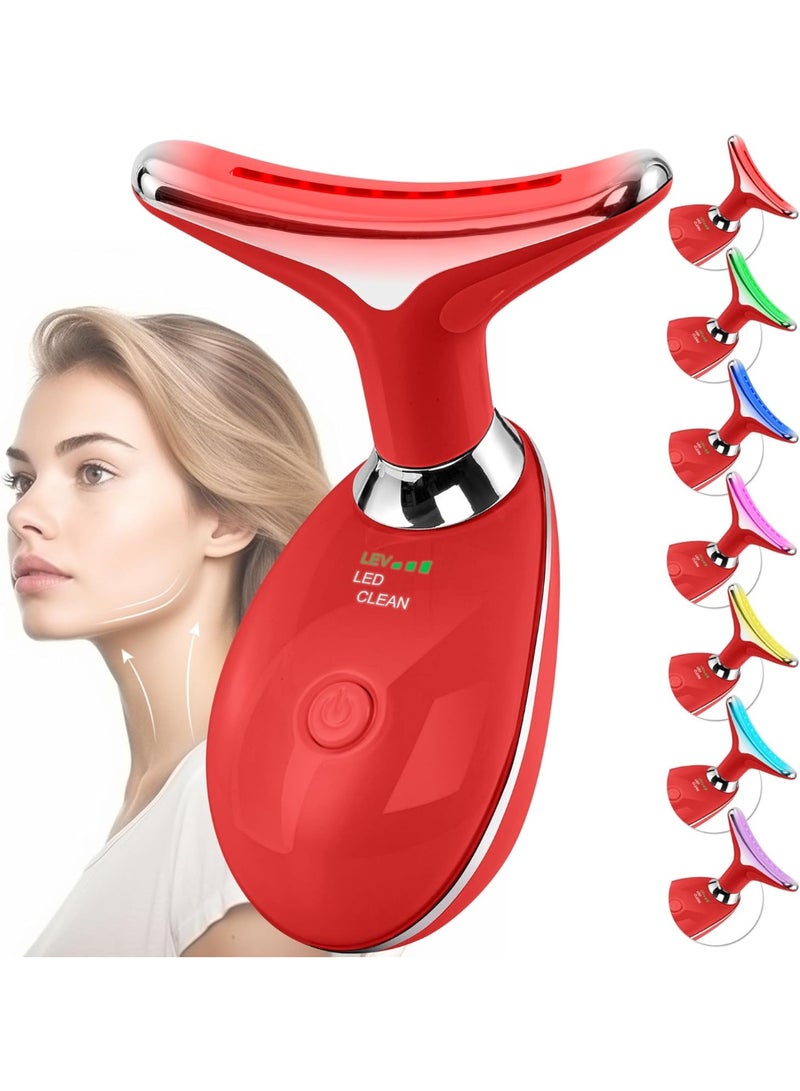 ACLIX Face and Neck Massager, Face and Neck Beauty Device, Multifunctional Facial Skin Care Tool, for Anti-aging, Lifting and Tightening Sagging Skin, Care Routine at Home | Red - Image 1