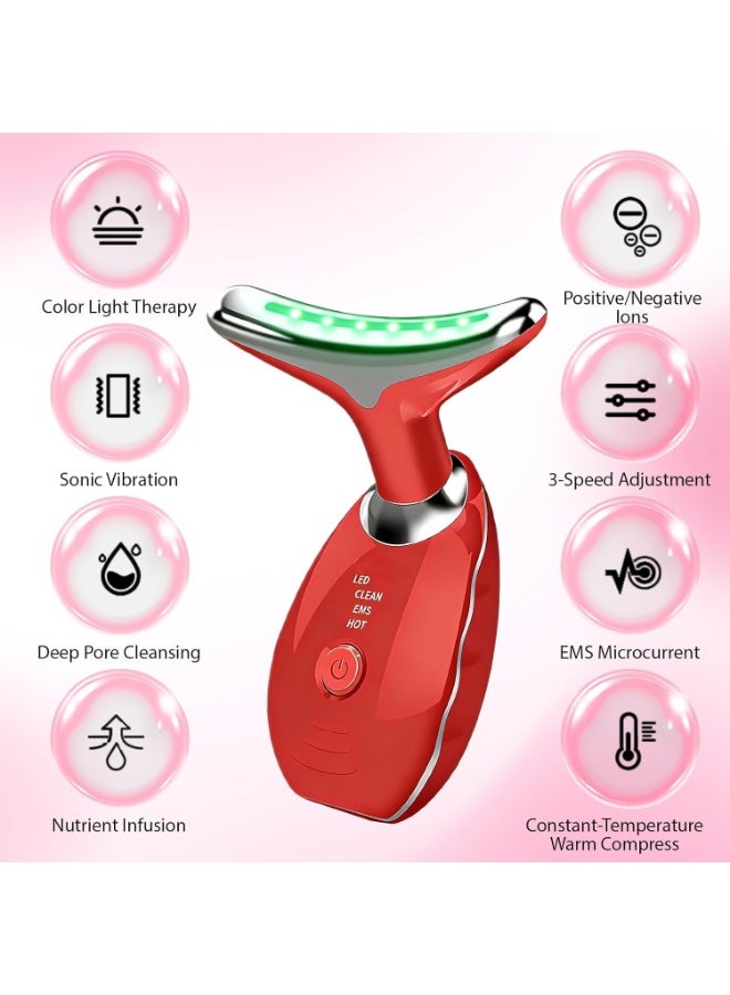 ACLIX Face and Neck Massager, Face and Neck Beauty Device, Multifunctional Facial Skin Care Tool, for Anti-aging, Lifting and Tightening Sagging Skin, Care Routine at Home | Red - Image 4