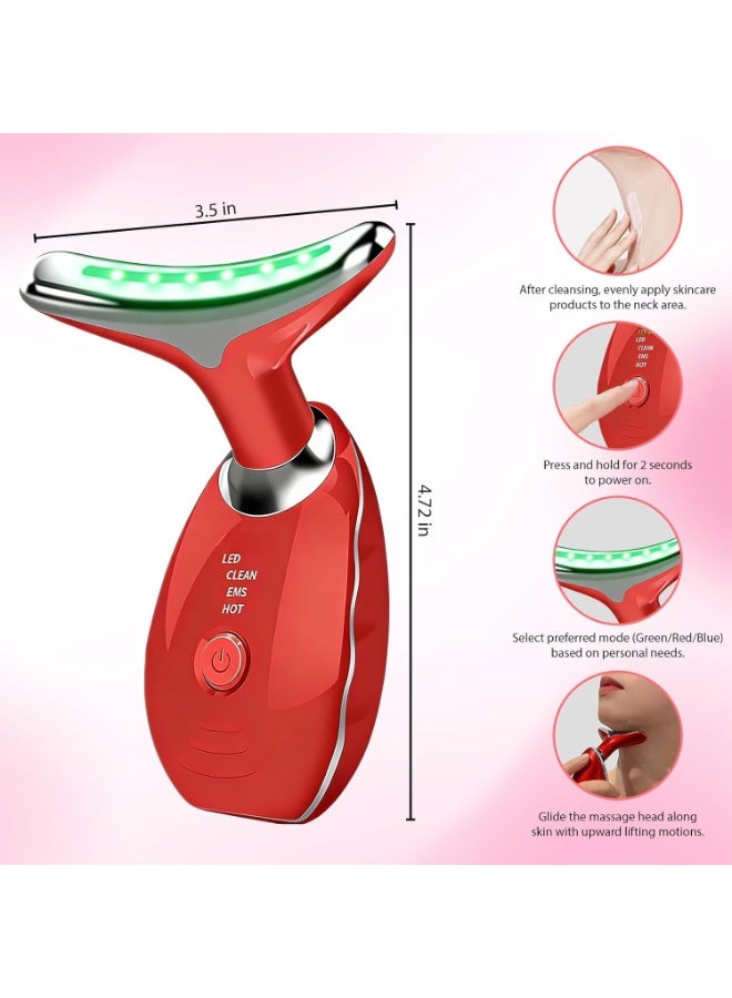 ACLIX Face and Neck Massager, Face and Neck Beauty Device, Multifunctional Facial Skin Care Tool, for Anti-aging, Lifting and Tightening Sagging Skin, Care Routine at Home | Red - Image 3
