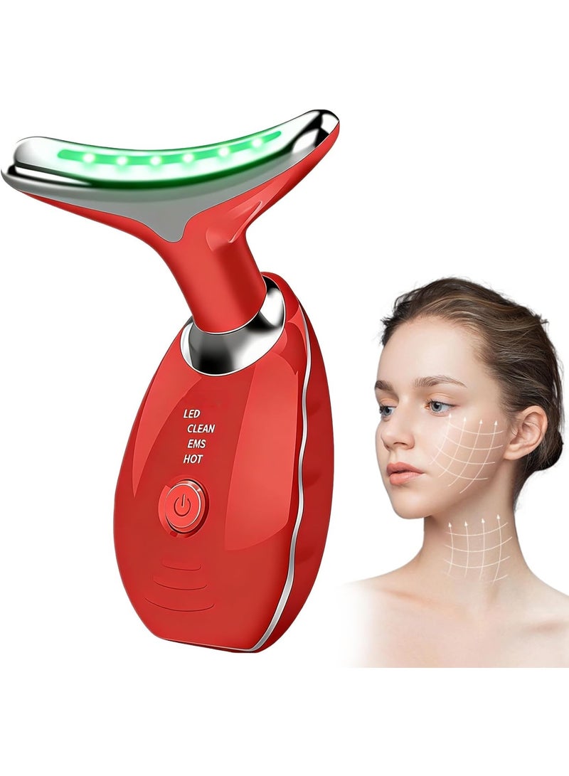 ACLIX Face and Neck Massager, Face and Neck Beauty Device, Multifunctional Facial Skin Care Tool, for Anti-aging, Lifting and Tightening Sagging Skin, Care Routine at Home | Red - Image 1