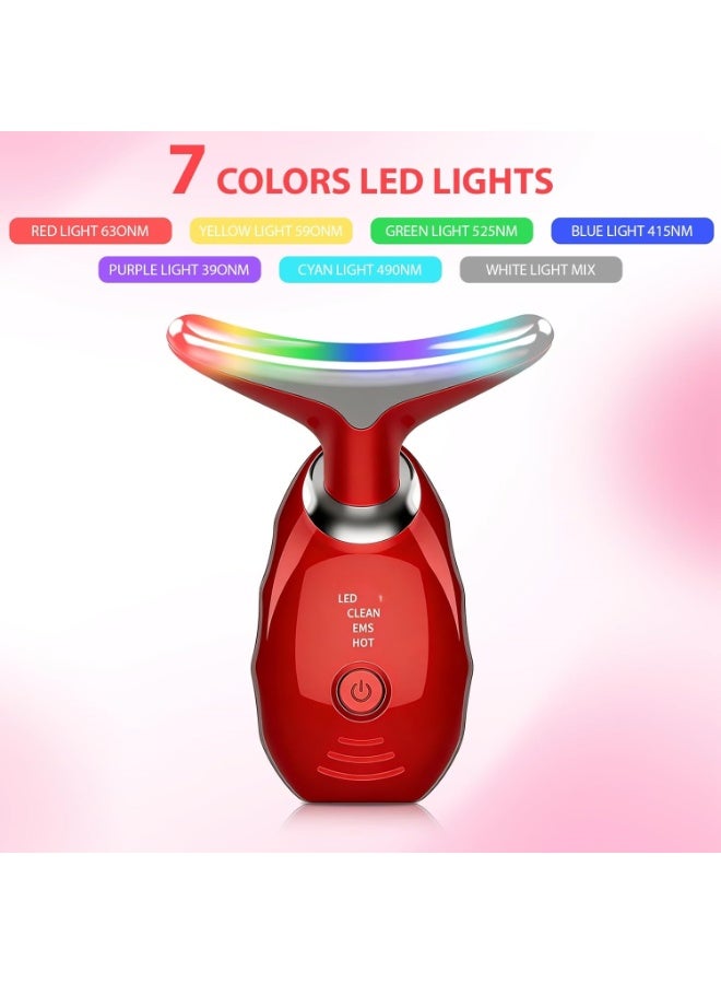 ACLIX Face and Neck Massager, Face and Neck Beauty Device, Multifunctional Facial Skin Care Tool, for Anti-aging, Lifting and Tightening Sagging Skin, Care Routine at Home | Red - Image 2