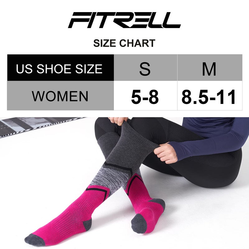 FITRELL 2 Pack Men's and Women's Ski Socks with Full Cushion Merino Wool Winter Thermal Knee High Warm Socks for Skiing Snowboarding, Rose Red+Purple Mixed, Small - Image 3