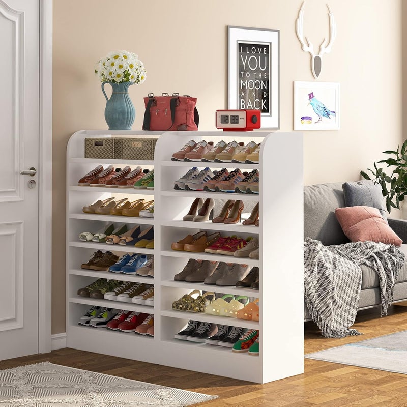 Tribesigns Shoe Rack, 8-Tier Tall Shoe Shelf, Wooden Shoe Storage Cabinet, White - Image 4
