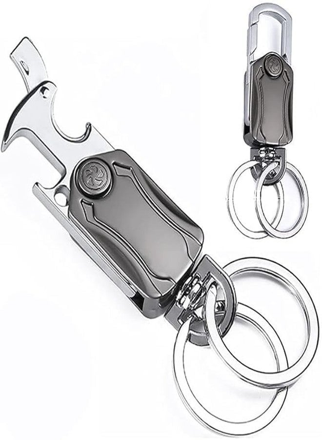 AKEEVA Multifunction Keychain For Men, Dual Ring Metal Car Key Chain With Cutter, Bottle Opener and mobile stand holde Spinner - Image 1