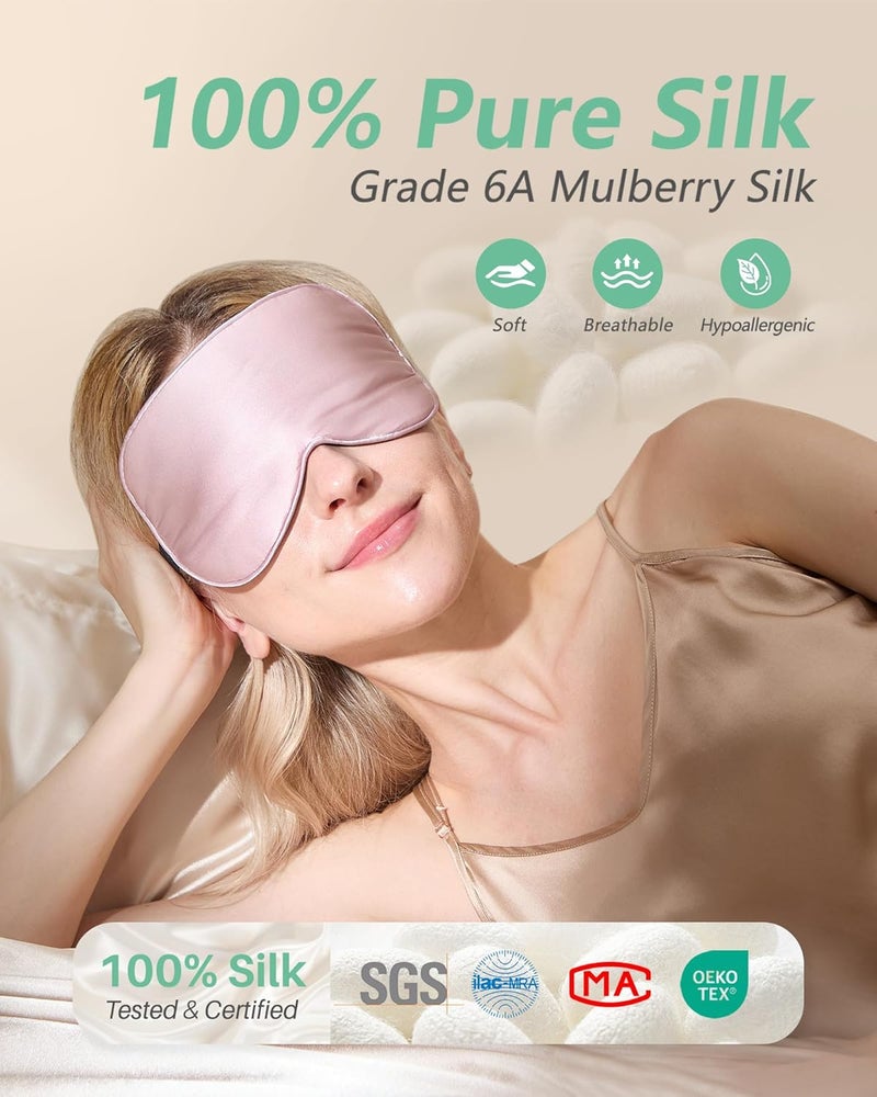 2 Pack 100% Real Natural Pure Silk Eye Masks with Adjustable Strap - Image 2