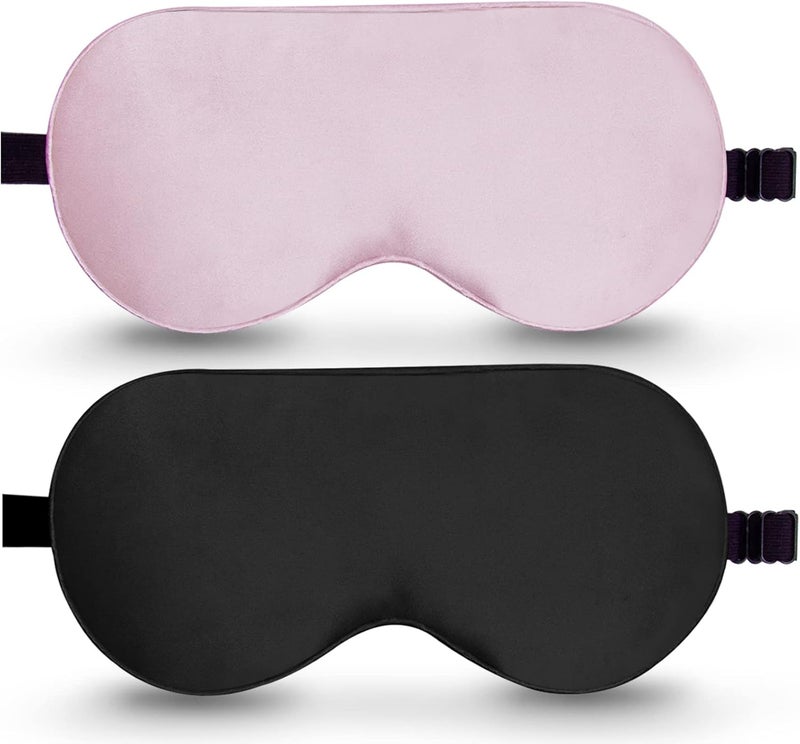 2 Pack 100% Real Natural Pure Silk Eye Masks with Adjustable Strap - Image 1