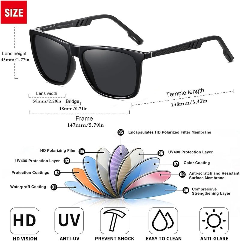 Zikra Polarized Sunglasses Mens Womens Lightweight Square Frame UV400 for Driving Fishing Travel Sports Sun glasses - Image 3