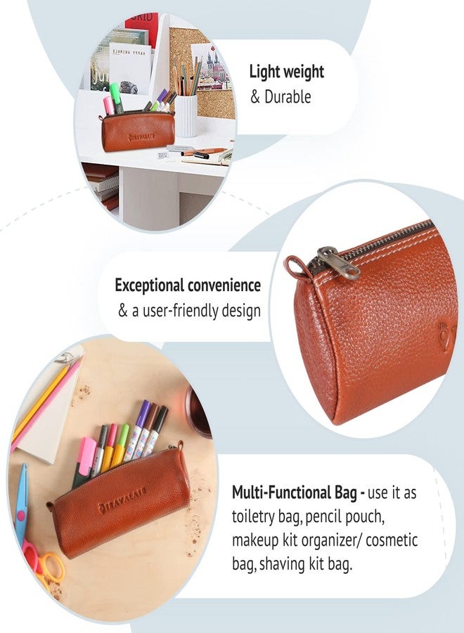 TRAVALATE Genuine Leather Utility Pouch/Toiletry Kit For Men And Women's -Ykk Zippers Orange, 9Cm - Image 4