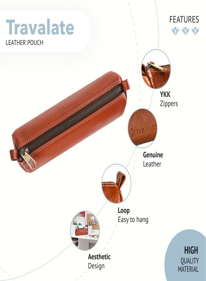 TRAVALATE Genuine Leather Utility Pouch/Toiletry Kit For Men And Women's -Ykk Zippers Orange, 9Cm - Image 3