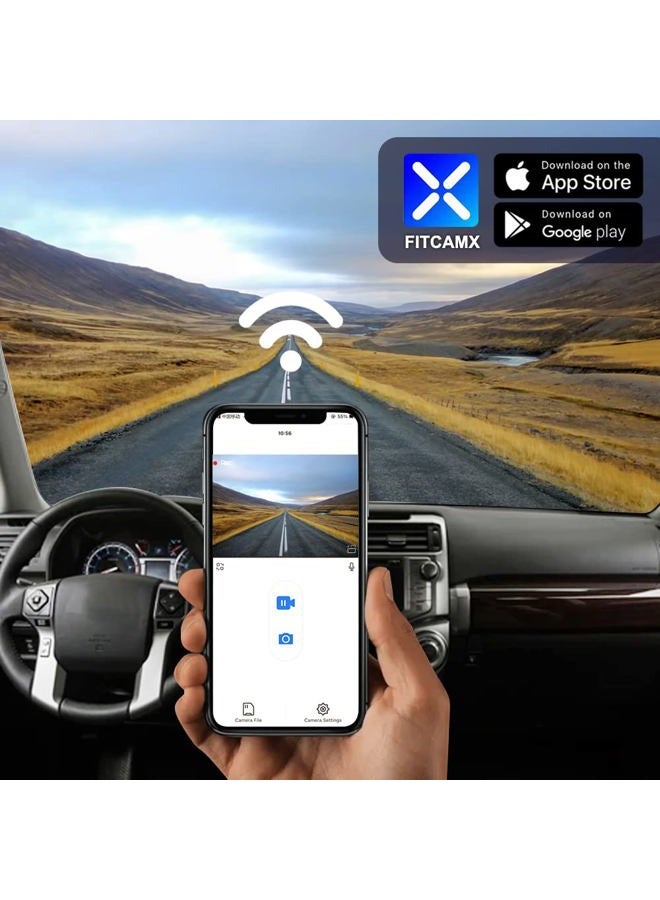 FITCAMX كاميرا داش فيت كام إكس 4K مناسبة لتويوتا 4Runner 2020-2024 TRD سبورت ليمتد برو أوف رود فينتشر SR5 بريميوم، مظهر OEM، فيديو UHD 2160P، واي فاي وتطبيق، مستشعر G، تسجيل متكرر، سهل الاستخدام، بطاقة 64GB - Image 4