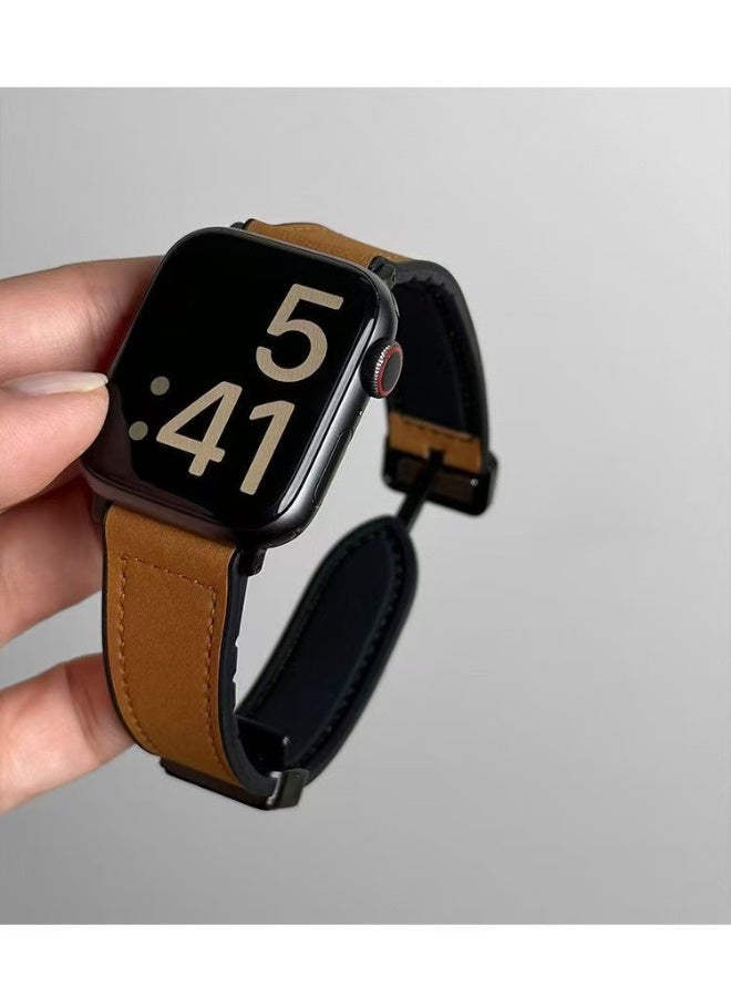 Watch Band Compatible for Apple Watch Series Band 42mm 44mm 45mm 46mm 49mm women, Genuine Leather Double Tour Designed Slim Replacement Strap for iWatch Series10 9 8 7 6 SE - Image 1