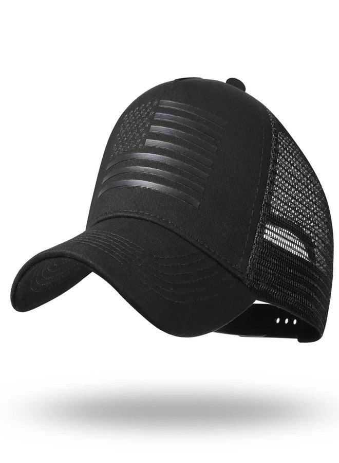CHUANGLI Oversize XXL American Flag Trucker Hat Sport Snapback Hat, Large Size Breathable Mesh Baseball Cap for Men Big Head Black/Black - Image 1