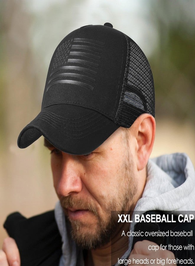 CHUANGLI Oversize XXL American Flag Trucker Hat Sport Snapback Hat, Large Size Breathable Mesh Baseball Cap for Men Big Head Black/Black - Image 4