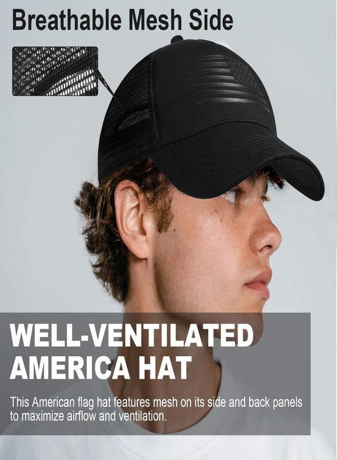 CHUANGLI Oversize XXL American Flag Trucker Hat Sport Snapback Hat, Large Size Breathable Mesh Baseball Cap for Men Big Head Black/Black - Image 2