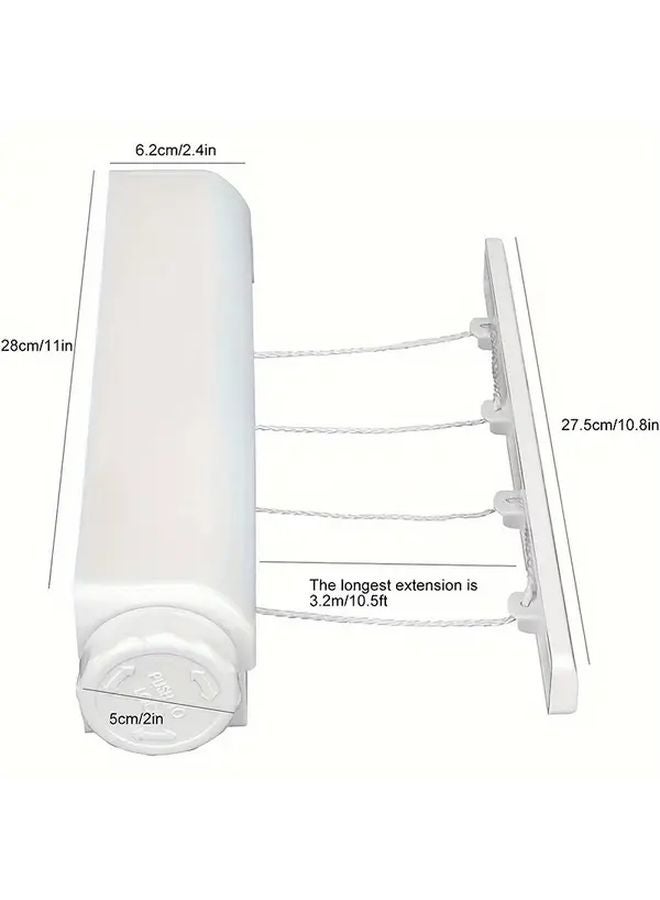 White Retractable Wall Mounted Clothesline 4 Line Automatic Invisible Laundry Rack - Image 4