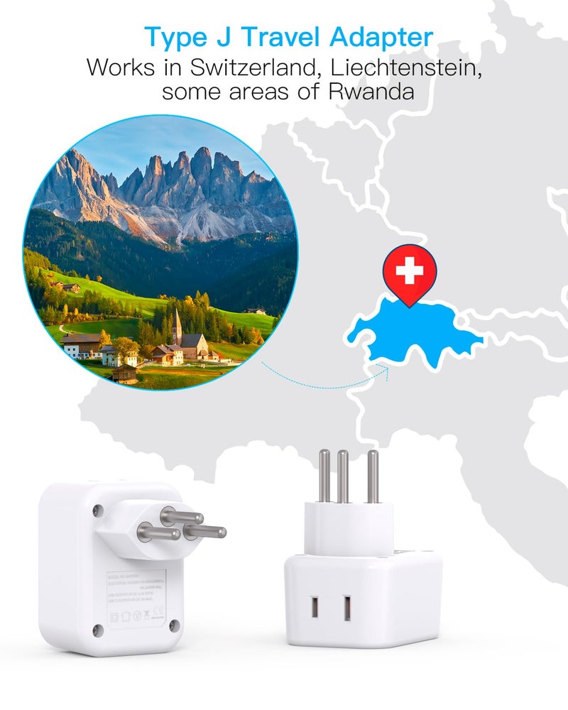 HANYCONY Switzerland Power Travel Plug Adapter, Type J Power Adapter with 2 Outlets 3 USB Ports(2 USB C) for US to Swiss Switzerland Liechtenstein Rwanda - Image 2