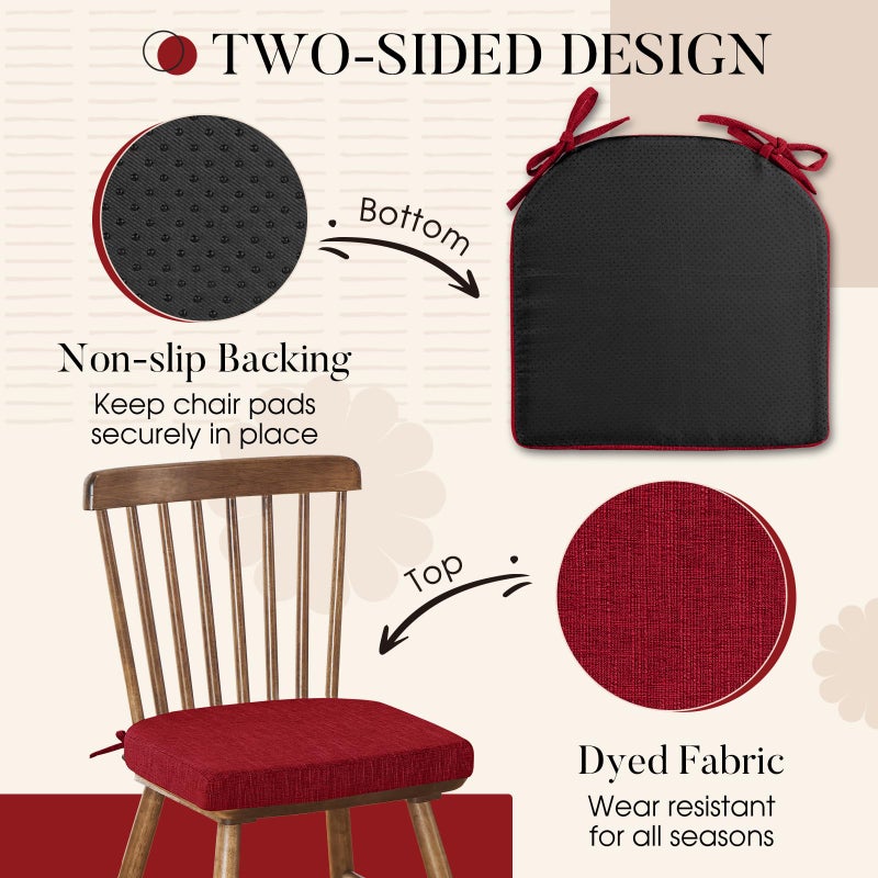 Basic Beyond Chair Cushions for Dining Chairs 6 Pack, Kitchen Chair Cushions with Ties and Non Slip Backing, 16 x 16 inches Chair Pads for Dining Chairs (Red) - Image 4