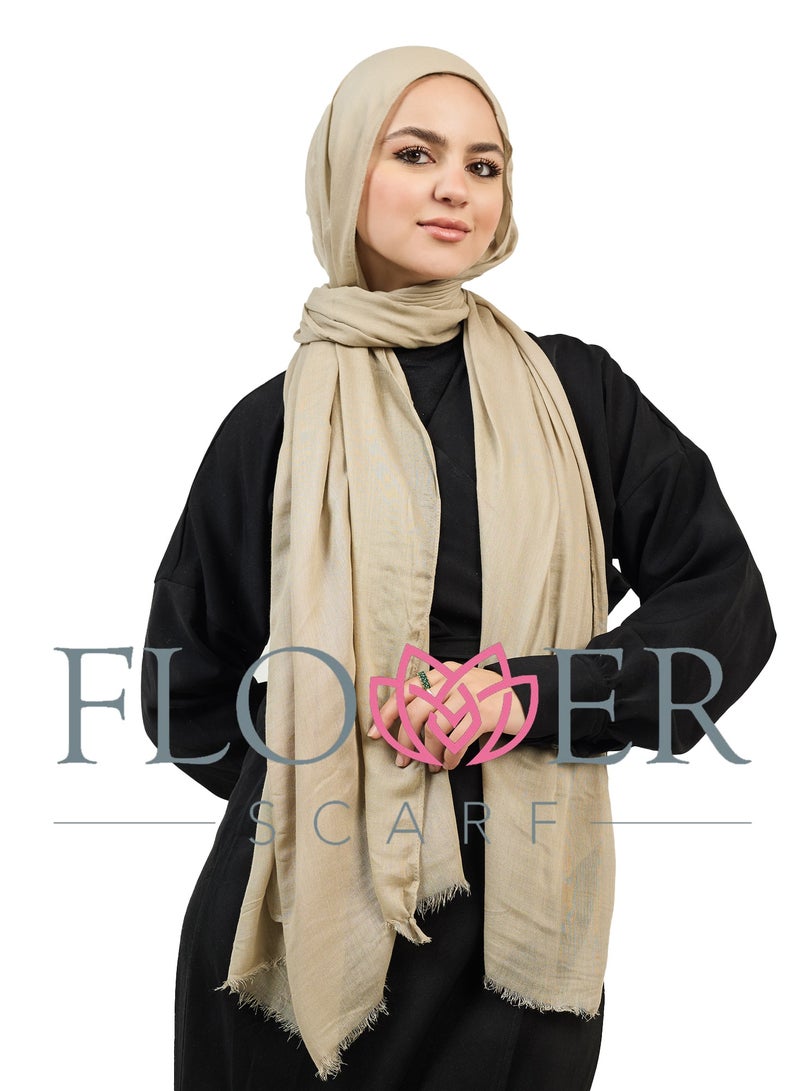 فلاور طرحة قطن مودال سادة -بيج وسط - Image 4