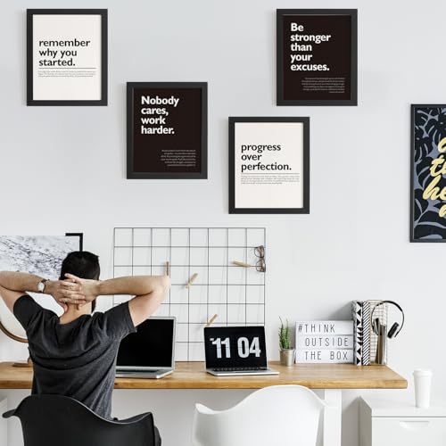 DSHFG Motivational Office Pictures Wall Decor Prints Set of 4, Black Motivational Wall Art Decor Retro Posters Prints for Office Home Decor, 8x10 Unframed - Image 3