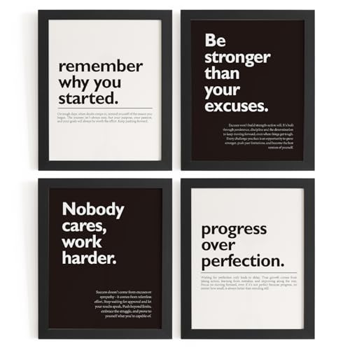DSHFG Motivational Office Pictures Wall Decor Prints Set of 4, Black Motivational Wall Art Decor Retro Posters Prints for Office Home Decor, 8x10 Unframed - Image 1