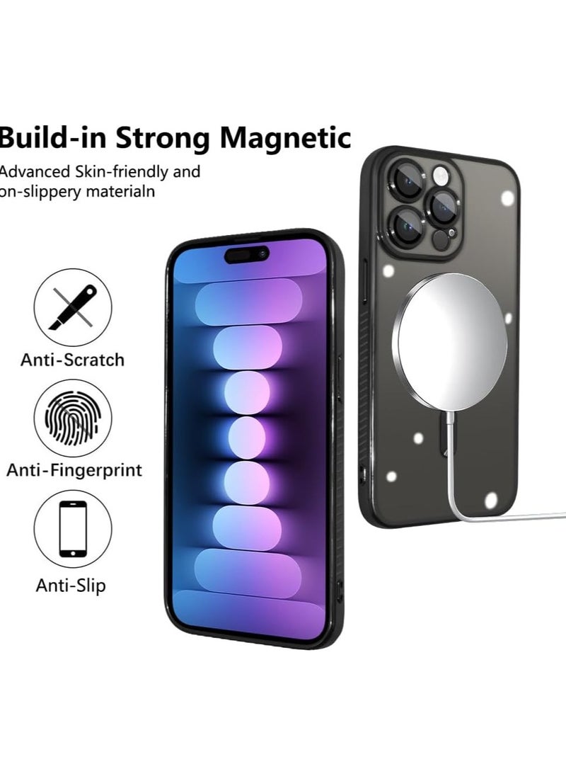 Generic - Magnetic Silicone Case Compatible with iPhone 15 Pro Max [Non-yellow] All-inclusive Soft-coated Transparent camera Lens Protection(Black) - Image 1