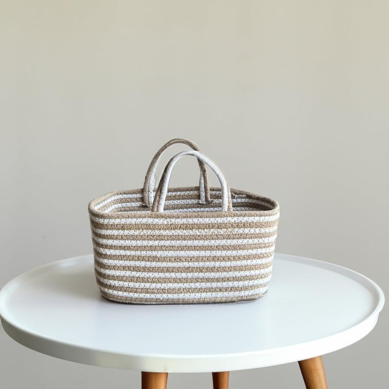 JASMEY HOMES Boho Spiral Storage Basket Multipurpose Caddy With Handle Storage Baskets With Handles Shelf Organizers Basket For Bathroom Kitchen Dorm Room Pantry Baby Products White - Image 2