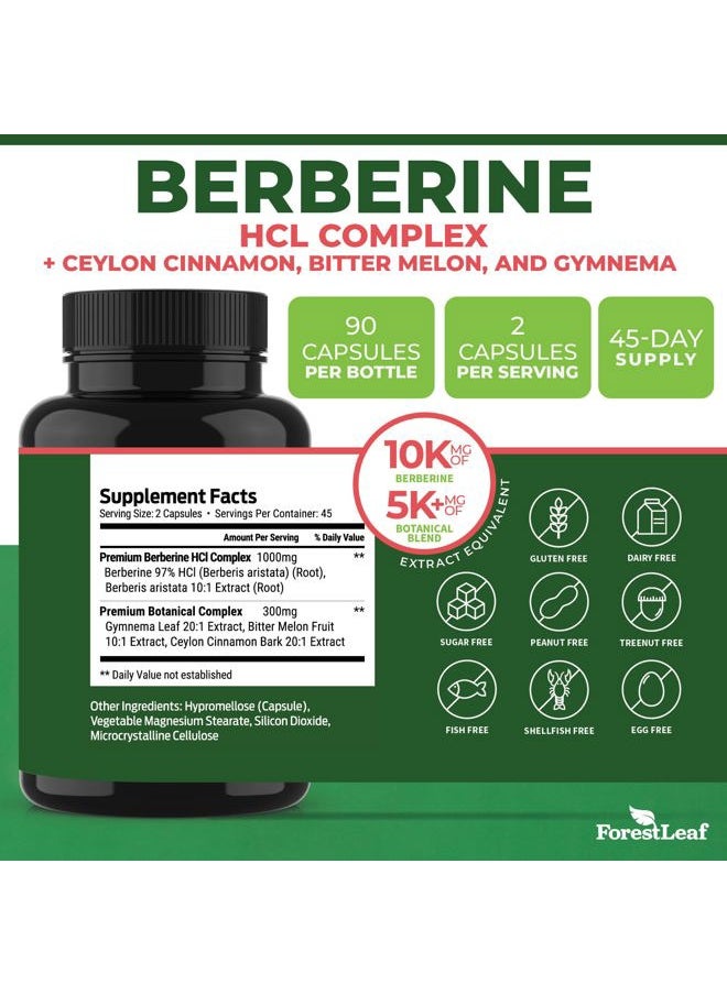 ForestLeaf - Berberine Supplement 1300mg per Serving- 97% Tested Ultra High Potency Berberine HCl with Ceylon Cinnamon, Bitter Melon & Gymnema, 10:1 Extract Berberis Supplements, Weight Management, 90 Veggie Caps - Image 1