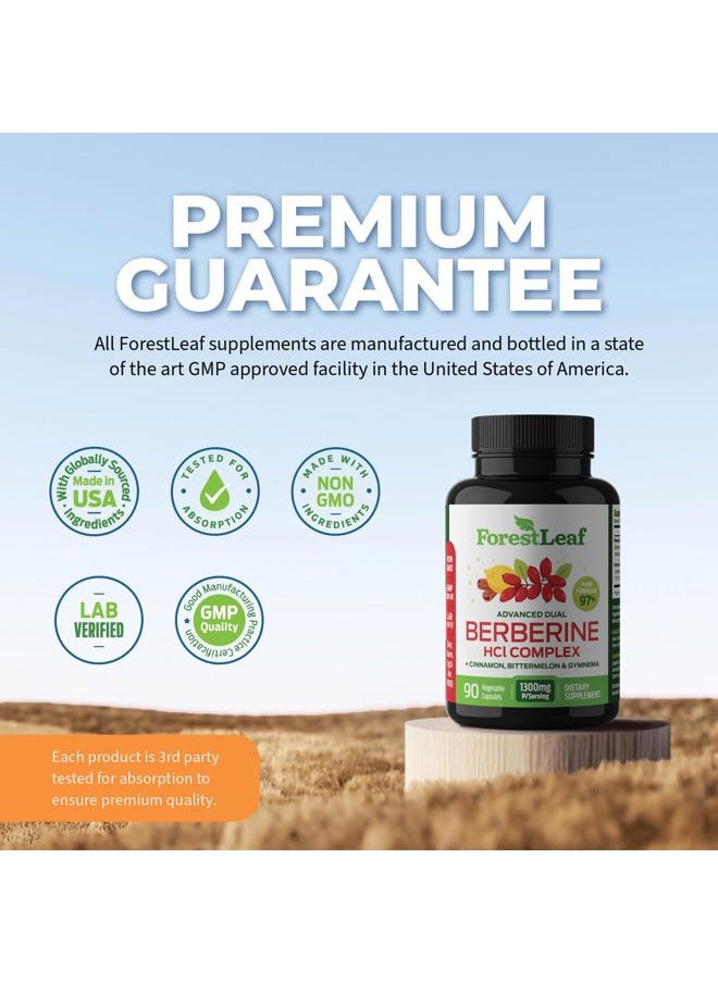 ForestLeaf - Berberine Supplement 1300mg per Serving- 97% Tested Ultra High Potency Berberine HCl with Ceylon Cinnamon, Bitter Melon & Gymnema, 10:1 Extract Berberis Supplements, Weight Management, 90 Veggie Caps - Image 1