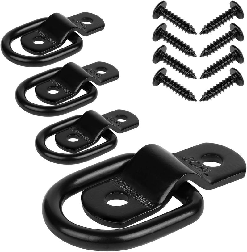 JCHL D Rings Tie Down Anchors Hooks for Trailer Truck Bed Bracket Enclosed Points Pickup Camper Surface Mount D-Ring Heavy Duty 1/4" 2400 Pound Capacity (4-Pack) - Image 1