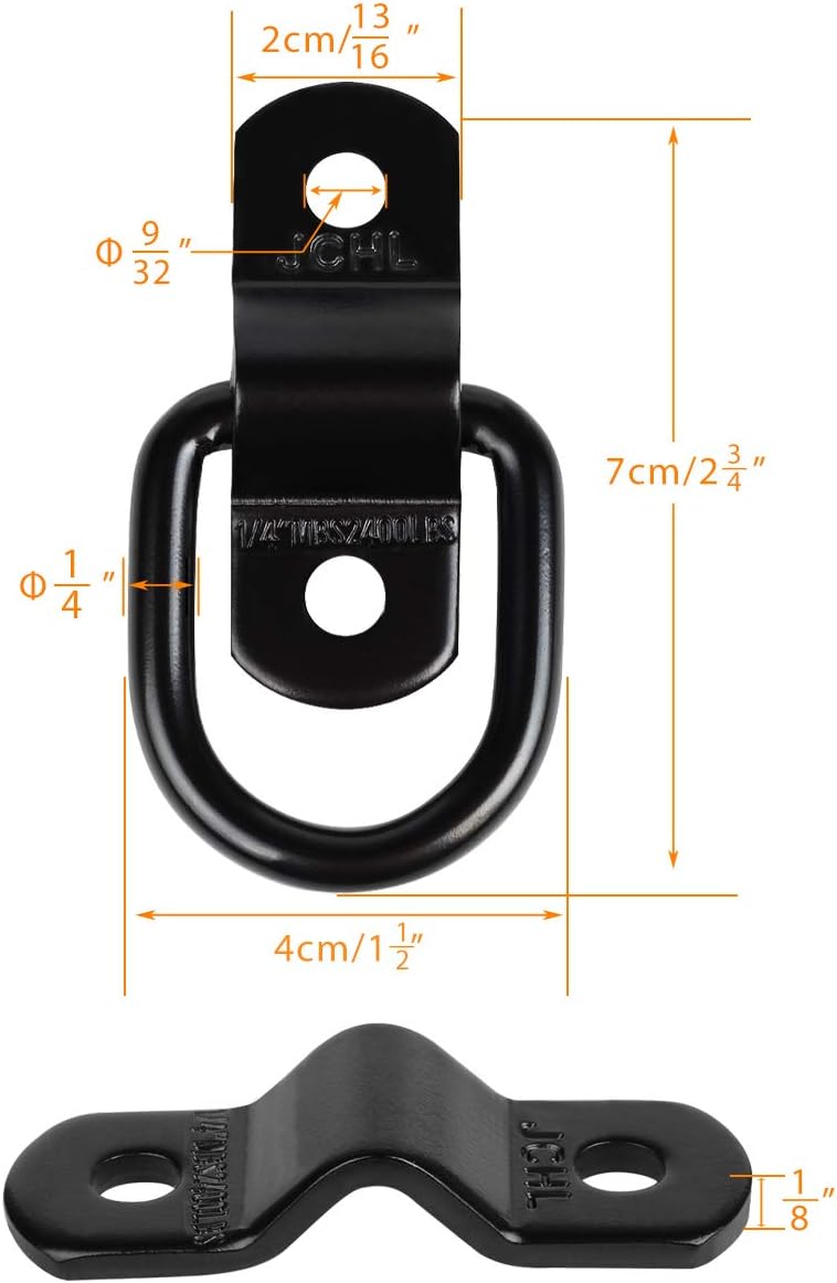 JCHL D Rings Tie Down Anchors Hooks for Trailer Truck Bed Bracket Enclosed Points Pickup Camper Surface Mount D-Ring Heavy Duty 1/4" 2400 Pound Capacity (4-Pack) - Image 2
