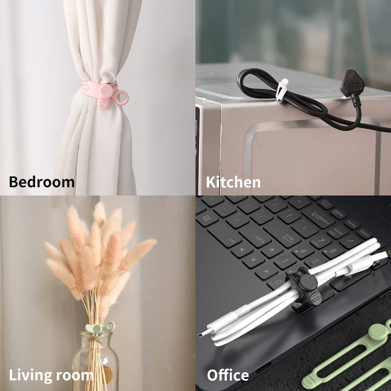UMUST [20Park]UMUST Silicone Cable Ties,Reusable Cable Management Organizer, Multipurpose Elastic Cord Organizer for Bundling and Fastening Cable Cords Wires(black,white,pink,green) - Image 5