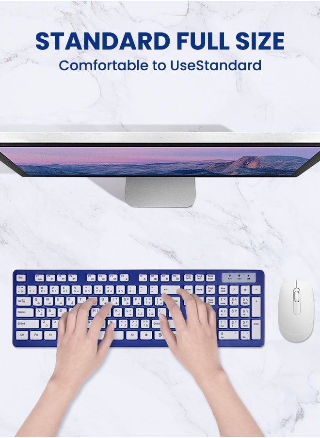 Necomi - Arabic/English Wireless Keyboard and Mouse Combo, 2.4G USB Quiet Cordless Mouse Keyboard Set Ergonomic Full Size, for Computer Laptop PC, Windows, MacOS, Chrome OS - Image 1