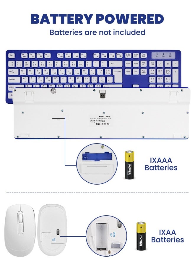 Necomi Arabic/English Wireless Keyboard and Mouse Combo, 2.4G USB Quiet Cordless Mouse Keyboard Set Ergonomic Full Size, for Computer Laptop PC, Windows, MacOS, Chrome OS  - Image 4