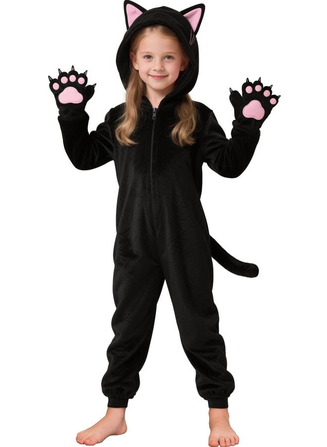 Cuteshower Kids Black Cat Costume Animal Jumpsuit for Girls Halloween Dress Up Costumes (6-7 Years) - Image 1