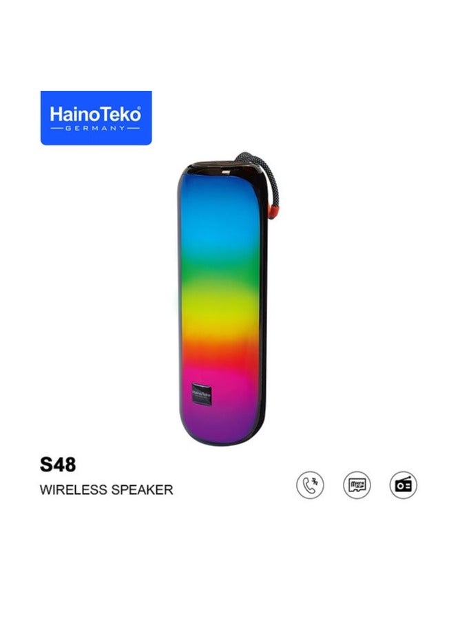 Haino Teko Haino Teko SP S48 Portable Wireless Bluetooth Speaker with Bluetooth 5.0 Rechargeable Battery Loud Deep Bass RGB Color Changing LED Lights Compact Mini Speaker for Outdoor Travel Party Home Use Handsfree Mic for Calls Waterproof Compatible with Android & iPhone Devices  - Image 1