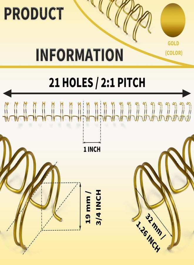 RAYSON Binding Wire Spines, 3/4 Inch, 21 Holes, 2 to 1 Pitch Double Loop Binding Wires Capacity 165 Sheets, Golden Binding Wire Spiral Pack of 50 - Image 2