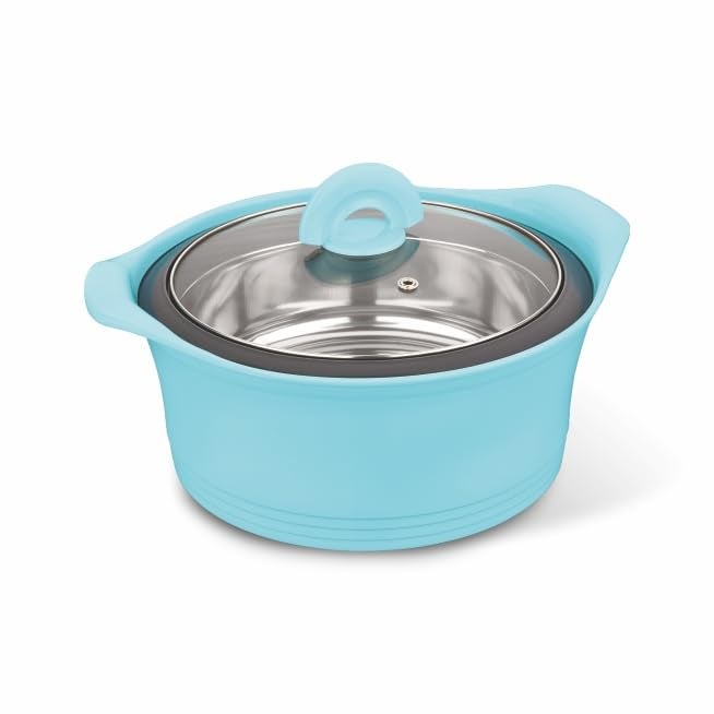 ASIAN Plastowares - Luxury Inner Casserole with Glass Lid (1000 ml) | BPA-Free | Keeps Food Hot | Ideal for Serving, Gifts for Diwali & Housewarming | Airtight Casserole |Blue - Image 1