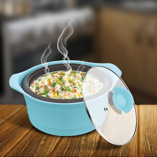 ASIAN Plastowares - Luxury Inner Casserole with Glass Lid (1000 ml) | BPA-Free | Keeps Food Hot | Ideal for Serving, Gifts for Diwali & Housewarming | Airtight Casserole |Blue - Image 4