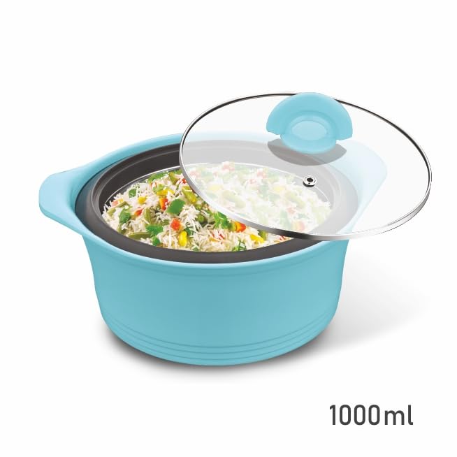 ASIAN Plastowares - Luxury Inner Casserole with Glass Lid (1000 ml) | BPA-Free | Keeps Food Hot | Ideal for Serving, Gifts for Diwali & Housewarming | Airtight Casserole |Blue - Image 3