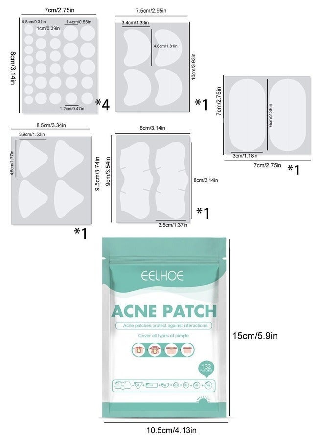 EELHOE Pimple Patches Acne Patches, 5 Sizes 132 Patches Pimple Patches For Face, Chin Or Body, Acne Treatment with Tea Tree And Salicylic Acid, Hydrocolloid Bandages For Acne Skin - Image 3