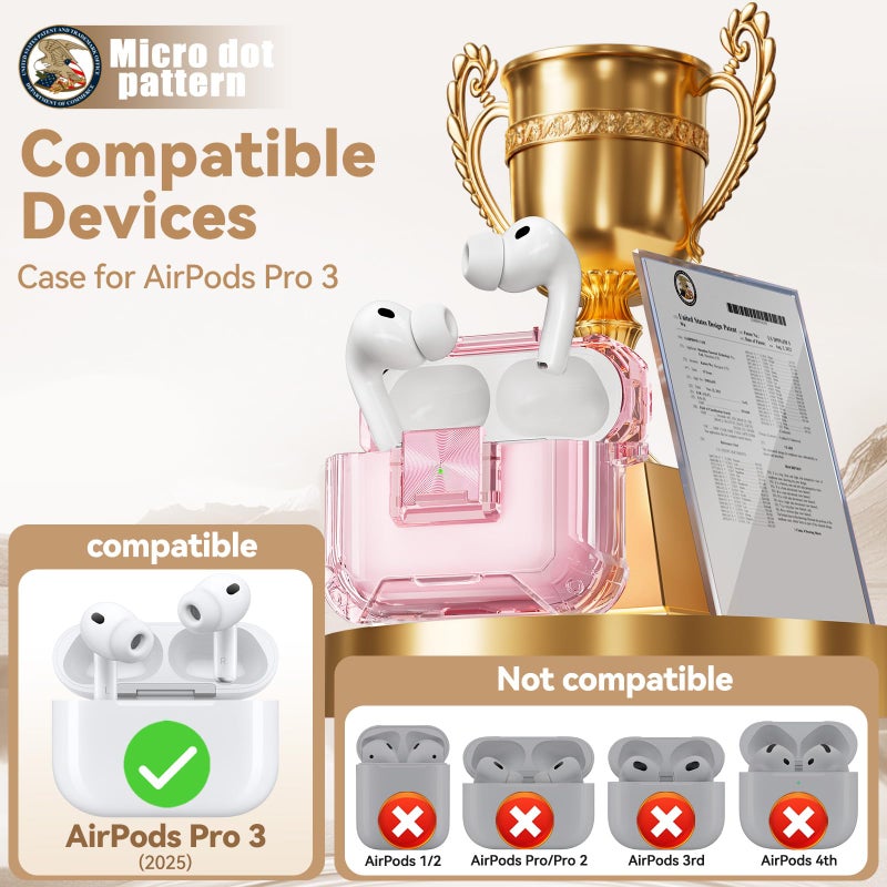 Wowwat with Safety Lock for AirPods Pro 3 Case (2025),Clear Cases for Airpods Pro 3rd Generation Case,Soft TPU iPod Pro 3 with Cute Bling Keychain and Cleaner kit for Women Girls-Clear Pink - Image 2