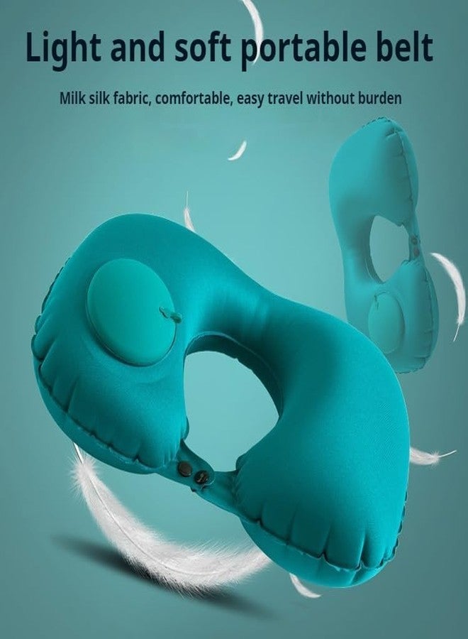 Packcy Inflatable Travel Neck Pillow with Eye Mask & Earplugs | Adjustable U-Shaped Airplane Pillow, 18-30s Quick Inflate, Milk Silk Cover (Peafowl Green) - Image 3