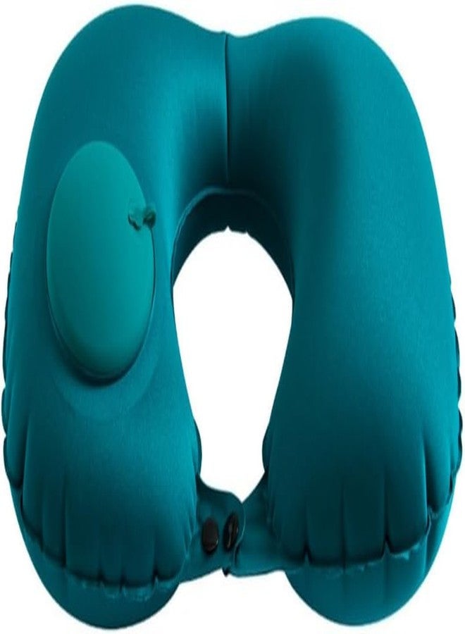 Packcy Inflatable Travel Neck Pillow with Eye Mask & Earplugs | Adjustable U-Shaped Airplane Pillow, 18-30s Quick Inflate, Milk Silk Cover (Peafowl Green) - Image 1