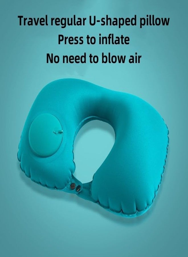 Packcy Inflatable Travel Neck Pillow with Eye Mask & Earplugs | Adjustable U-Shaped Airplane Pillow, 18-30s Quick Inflate, Milk Silk Cover (Peafowl Green) - Image 2