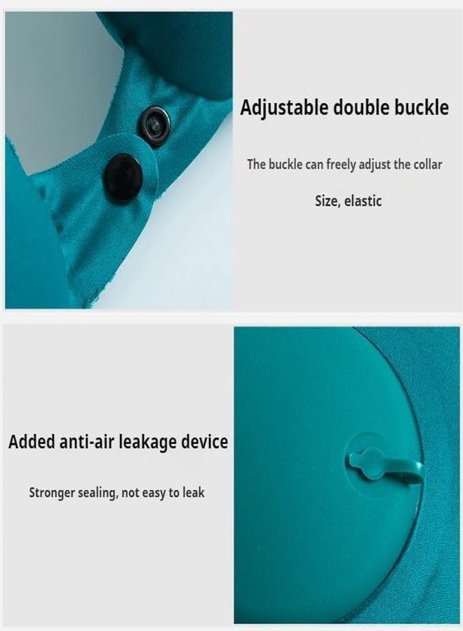 Packcy Inflatable Travel Neck Pillow with Eye Mask & Earplugs | Adjustable U-Shaped Airplane Pillow, 18-30s Quick Inflate, Milk Silk Cover (Peafowl Green) - Image 4