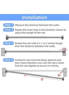 GGEROU Shower Curtain Rod, 150-260cm Adjustable Tension Spring,Telescopic Curtain Pole Stainless Steel Extendable Clothes Rail Extendable Pole,No Drilling  - Image 4