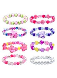 G.C Butterfly Beaded Bracelet For Girls Colorful Kids Gift Toy Stretchy Costume Jewelry Set Dress Up Play Party Favors Present Crystal Friendship Jewelry For Baby Toddler Little Girl  - Image 2